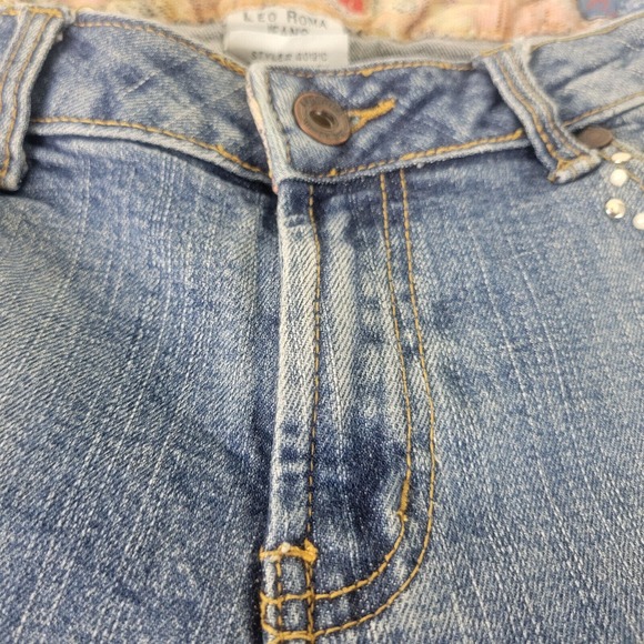 Leo Roma Juniors Jeans 7 Low Rise Capri Womens Studded Distressed Blue Denim - Picture 10 of 16